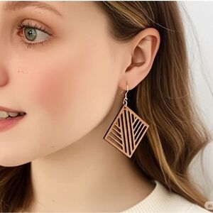 Geometric Wooden Earrings Handmade New
